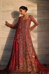 Pakistani Bridal Dress in Red Lehenga Pishwas Style